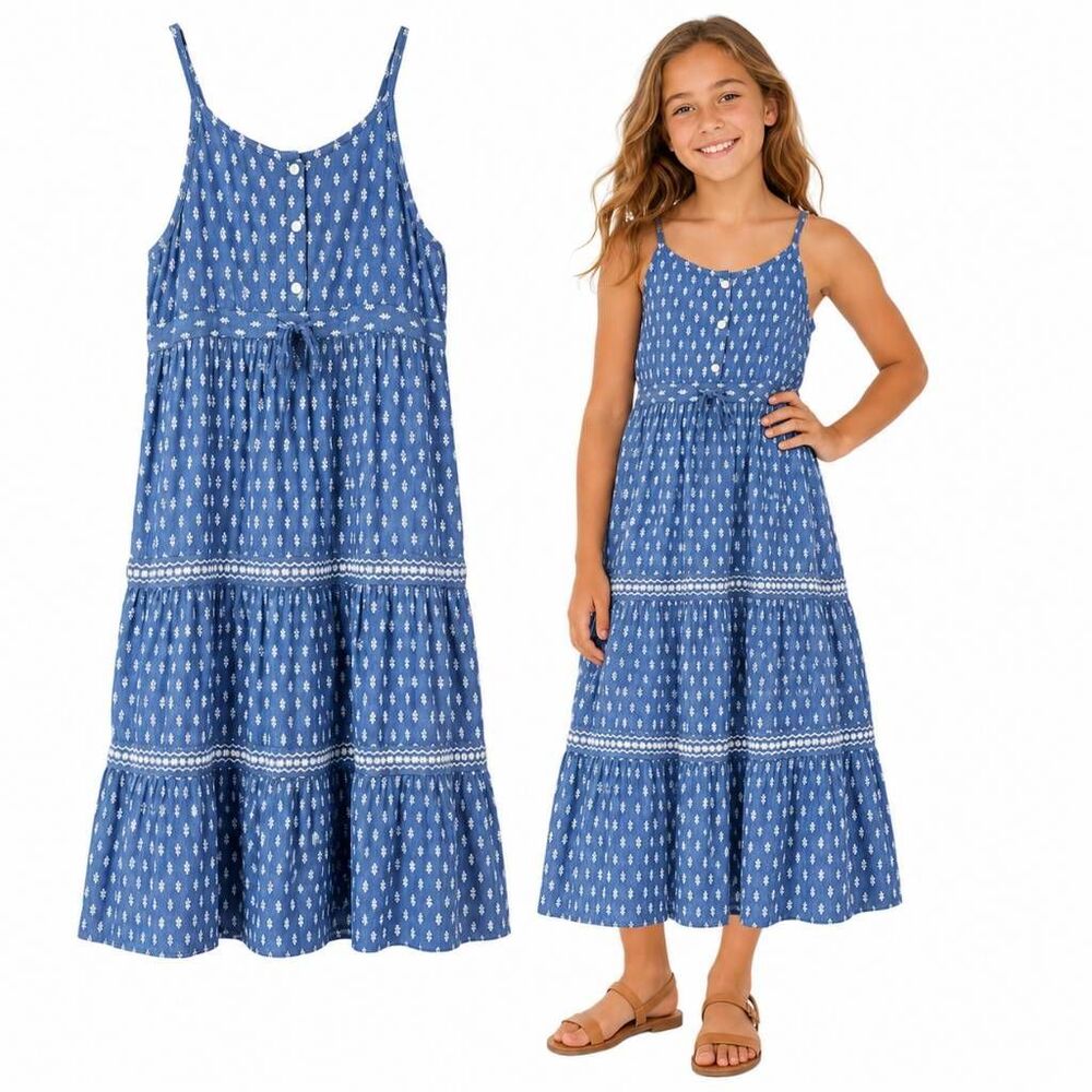 Old Navy Girls Blue Boho Tiered Dress L 10-12